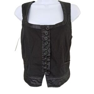 Black Camisole Vest‎ Corset Button Front Scoop Neckline Satin Trim Medium Gothic